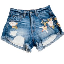 American Eagle Vintage Hi-Rise Festival Floral Embroidered Jean Shorts S... - £23.22 GBP