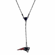 NFL New England Patriots Color Crystal 16&quot; - 18&quot; Silver Tone Lariat Necklace - £11.15 GBP