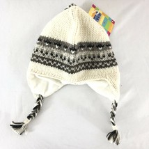 Everest Kids Hat Ear Flaps Wool Fleece Lined Knit Ivory Gray One Size - $10.69