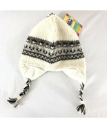 Everest Kids Hat Ear Flaps Wool Fleece Lined Knit Ivory Gray One Size - £8.44 GBP