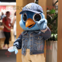 Brown Blue Jay mascot costume character dressed with a Denim Shorts and Cummerbu - $1,309.00