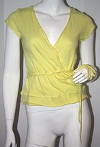 Velvet By Graham &amp; Spencer Yellow Waist Belt Crossover Top Shirt Made In Usa M - £54.72 GBP