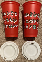 2 2013 Starbucks Red Merry Coffee Reusable Plastic Travel Cup Tumblers 1... - £15.69 GBP