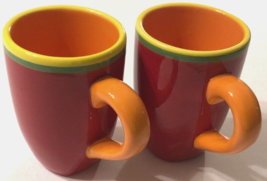 $15 Dansk Handpainted Cariba Aruba Ceramic Red Orange Coffee Mug Set 2 - $11.55