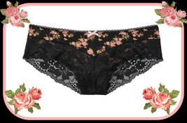 M Black Coral Rose Floral Lace Leg Trim Body by Victorias Secret Hiphugger Panty - £10.37 GBP