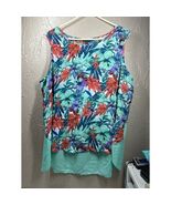 Sami &amp; Jo Womens Plus Sleeveless Ruffle Blue Aqua Aoral Floral Blouse Si... - €23,58 EUR