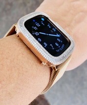 Bling Apple Watch Series 4/5/6 / Se Blende Face Baguette Zirkonia Rotgol... - £63.69 GBP