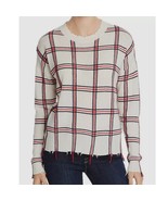 Aqua Cashmere Womens M Ivory Red Plaid Distressed Fringe Sweater NWT J59 - $83.29