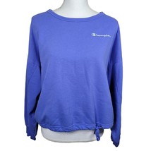 Champion Crewneck Sweatshirt Cropped Drawstring Waist Blue Womens Size Medium - £17.48 GBP