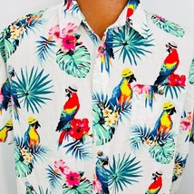 Oliver And Burke Hawaiian Aloha 2XL Shirt Parrots Hat Hibiscus Plumeria Tropical - £31.84 GBP