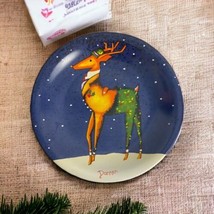 Reindeer Salad Plate Blue Donner Green Holly 8&quot; Replacement 2001 Designs... - £14.82 GBP