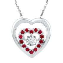 10kt White Gold Womens Round Lab-Created Ruby Moving Twinkle Heart Pendant  - £234.05 GBP