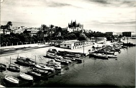 RPPC Mallorca Spain Palms and Boats on Shore Vtg Postcard  - £7.81 GBP