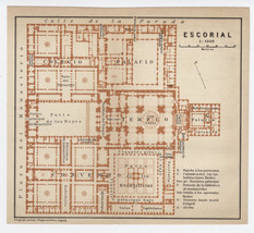 1913 Original Antique Map Of Royal Residence Of San Lorenzo De El Escorial Spain - $23.05