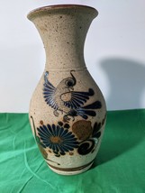 Mexican Folk Art Pottery Sandstone Bird Flowers Tonala Vase - £26.14 GBP