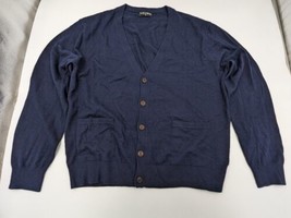 KALLSPIN Men&#39;s Size L Cashmere Blend Cardigan Sweater Navy Blue Grandpa ... - $29.10
