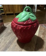 Vintage 1976 Large Ceramic Strawberry Cookie Jar  Canister 11.5” Tall 7.... - $17.60