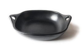 Roasting Pan Unglazed 9 x 9&quot; Hight 2.5 with Handle 12&quot; Black Clay  - £54.36 GBP