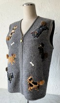 Lisa International Dog Lovers Grey Boiled Zip Front Wool Vest - Women&#39;s M - $37.95