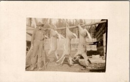 Hunting Scene Man with Dead Deer Strung Up One Missing Legs RPPC Postcard X18 - £30.81 GBP