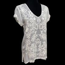 Johnny Was Burke White Floral Embroidered Sheer Blouse Top Size Small - £63.94 GBP