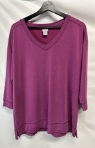 Chico&#39;s Magenta Knit Top Blouse 3/4 Sleeve V Neck Spring Summer 1 M/8 - £19.68 GBP