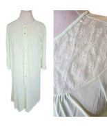 Vintage Pastel Green Nylon House Coat Lace Large Deadstock Pocket Semi-s... - $28.93