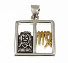 Solid 925 Sterling Silver &amp; 14k Gold Accent VIRGO Zodiac Symbol &amp; Maiden Pendant - £36.88 GBP
