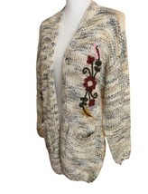 Faith + Linen Open Cardigan Sweater Embroidered Chunky Knit Pockets Wome... - £12.43 GBP