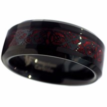 Tungsten Black Celtic Dragon Ring Red Carbon Fiber Sizes 6-16 Mens Womens 8mm - £32.06 GBP