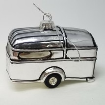 Christmas Ornament Trailer Recreational Painted Glass Black and Silver Vintage  - £11.91 GBP