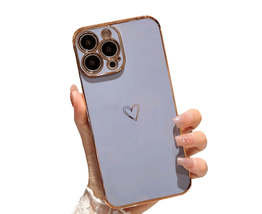 Anymob iPhone Case Gray Love Heart Gold Plating Soft Shockproof Cover iPhone - £18.47 GBP