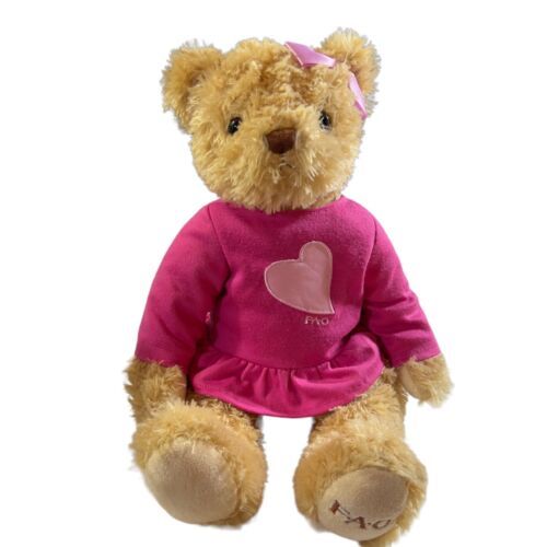 FAO Schwarz Toys R Us 2012 Girl Teddy Bear 11” Plush Pink Dress Stuffed Toy - $20.03