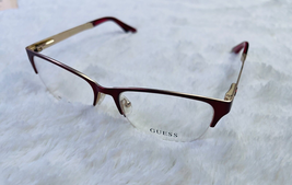 Womens Guess Brown Red Matte Bordeaux Eyeglass Frame Rectangular Semi Rimless - £92.60 GBP