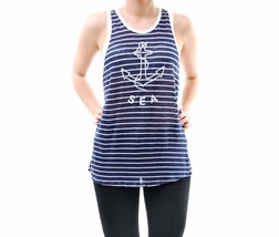 SUNDRY Womens Tee Sleeveless Round Neck Textured Print Blue White Size S - £29.12 GBP