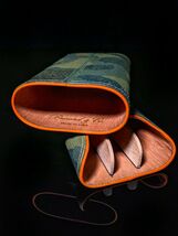 Brizard and Co " Showband" 3 Cigar Case in  Camouflage and Orange Leather NIB image 8