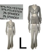 Taupe Knit Long Sleeves Front O-Ring Top &amp; High Rise Bell Bottom Pants S... - $59.97 CAD