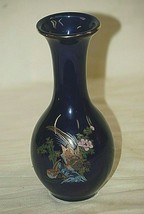 Vntage Asian Cobalt Blue Pheasant Bird Vase Jar Pink Floral Gold Accents... - $24.74