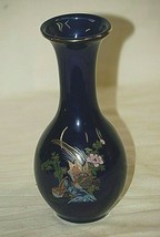 Vntage Asian Cobalt Blue Pheasant Bird Vase Jar Pink Floral Gold Accents... - $24.74