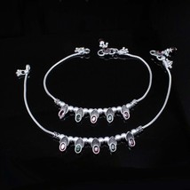 Real Silver Anklets Oxidized CZ Ankle Indian Women Style Bracelet Pair 10.8&quot; - £64.70 GBP