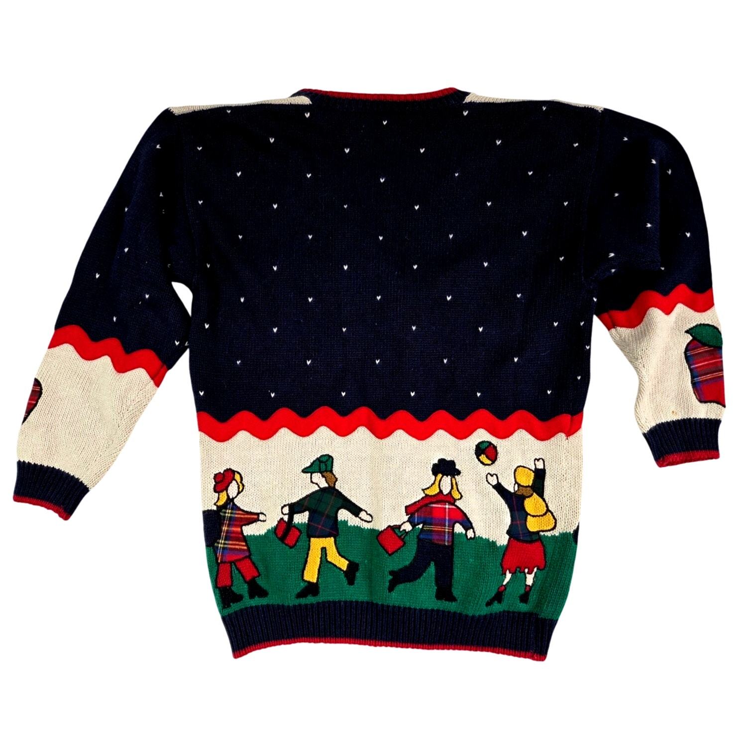 VTG 80s Belle Pointe School Theme Novelty Cardigan Sweater Teacher Chic M Item image 5