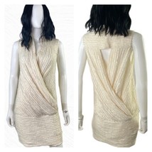 Giuliana Romanno Mini Short Dress Faux Wrap Silk Fuzzy Ivory Cream Women... - £47.33 GBP