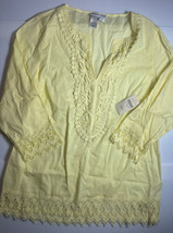Yellow large 14 Coldwater Creek Crochet Medallion Top Shirt Rtl 79.95 - £18.30 GBP