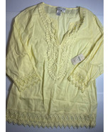 Yellow large 14 Coldwater Creek Crochet Medallion Top Shirt Rtl 79.95 - £18.28 GBP