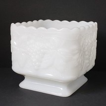 Vintage Anchor Hocking Grape Vine White Milk Glass Square Compote Candy ... - £12.67 GBP