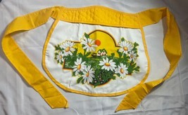 Vintage Great Condition Half Apron Daisies Floral Yellow White Green - $14.01