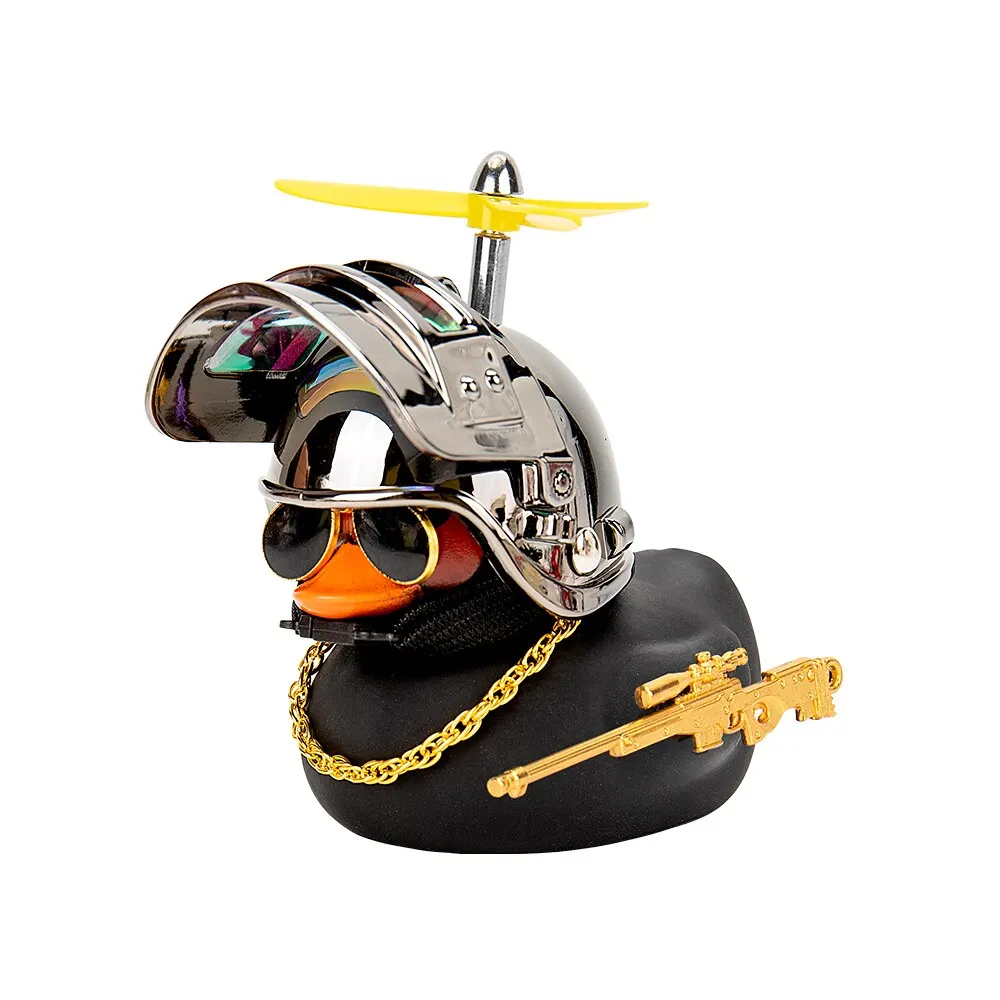 Broken Wind Rubber Duck Motor Accessories Yellow Duck with Helmet Auto Car - £8.97 GBP+
