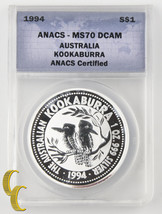 1994 Australia Kookaburra (ANACS MS70 DCAM) 1oz .999 Silver Perfect KM#212.1 - £123.67 GBP