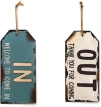 Vintage Metal In Out Business Store Sign Distressed Door Hanger Sign with String - £11.19 GBP