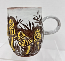 Handmade Studio Pottery Impressed Mushroom Grass Coffee Mug Cup 5 1/2" Tall - $29.21